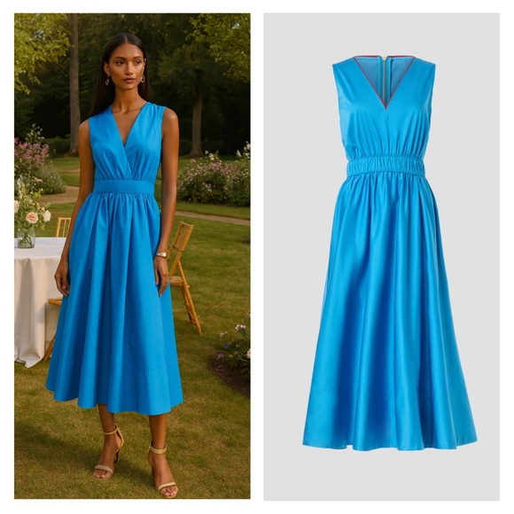 Roksanda Dresses & Skirts - ROKSANDA COLLECTIVE Dress Blue Midi Size 12 Sleeveless Cotton V-Neck Casual EUC